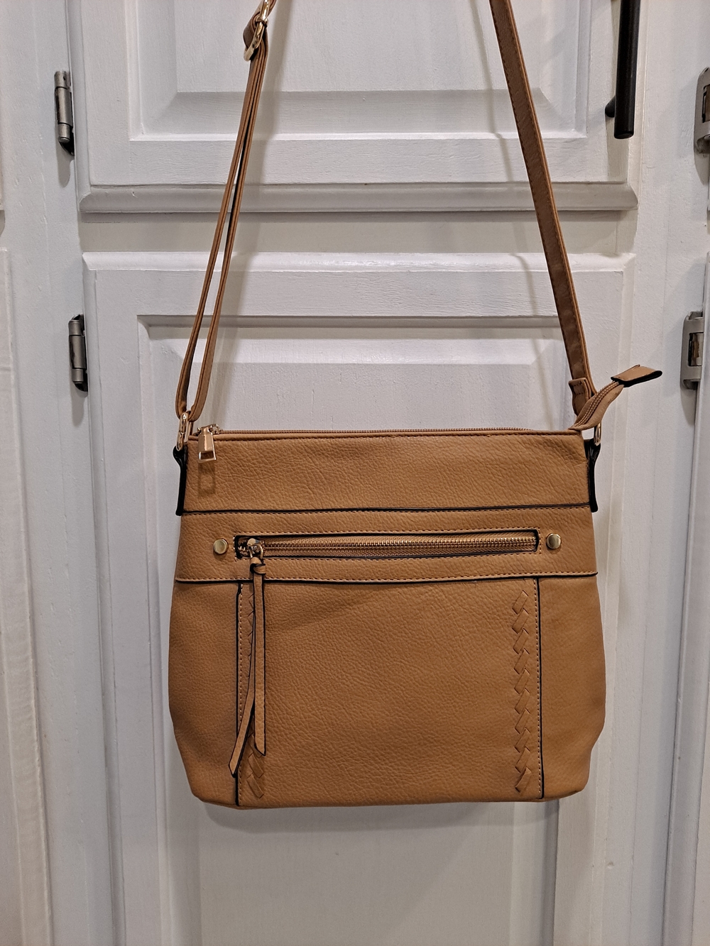 Tan Crossbody Bag with Front & Back Zip Pockets - Casual Everyday Carry